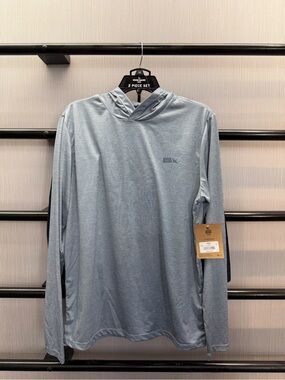 Eddie Bauer 2 PC Light Blue Long-Sleeve Hooded Swim Shirt and Swim Trunk